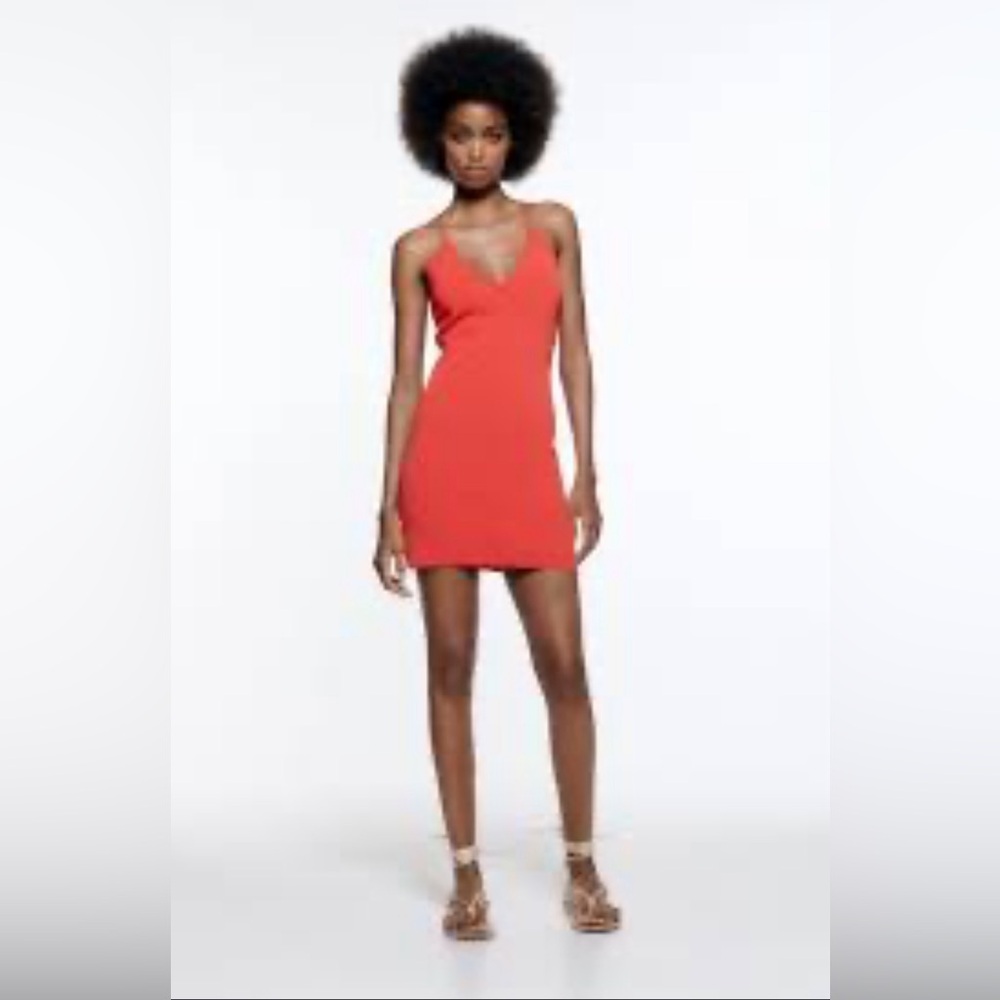 Zara knit wear bodycon women mini dress orange size S NWT